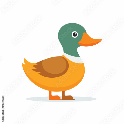 Cute Duck Simple Vector Illustration – Flat Cartoon Yellow Duck for Kids and Fun Design Projects

