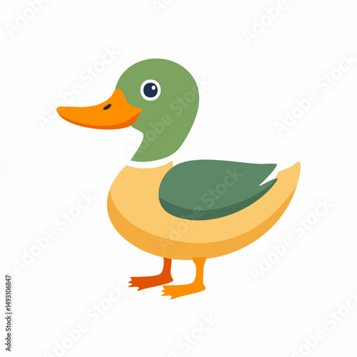 Cute Duck Simple Vector Illustration – Flat Cartoon Yellow Duck for Kids and Fun Design Projects


