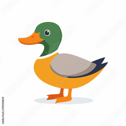 Cute Duck Simple Vector Illustration – Flat Cartoon Yellow Duck for Kids and Fun Design Projects

