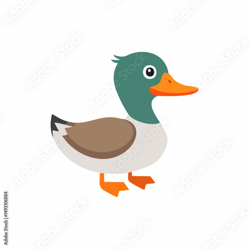 Cute Duck Simple Vector Illustration – Flat Cartoon Yellow Duck for Kids and Fun Design Projects

