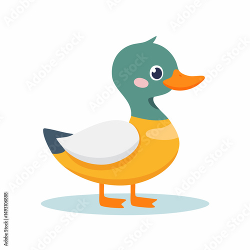 Cute Duck Simple Vector Illustration – Flat Cartoon Yellow Duck for Kids and Fun Design Projects

