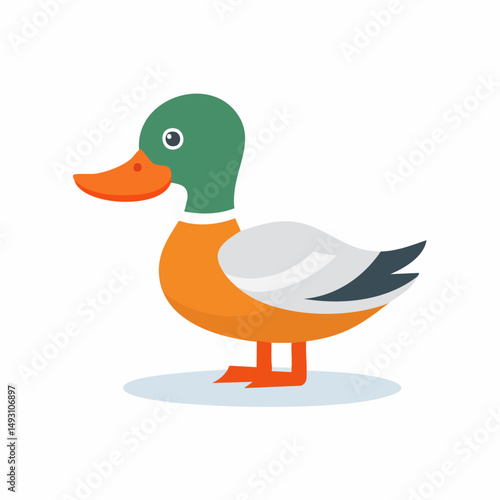 Cute Duck Simple Vector Illustration – Flat Cartoon Yellow Duck for Kids and Fun Design Projects


