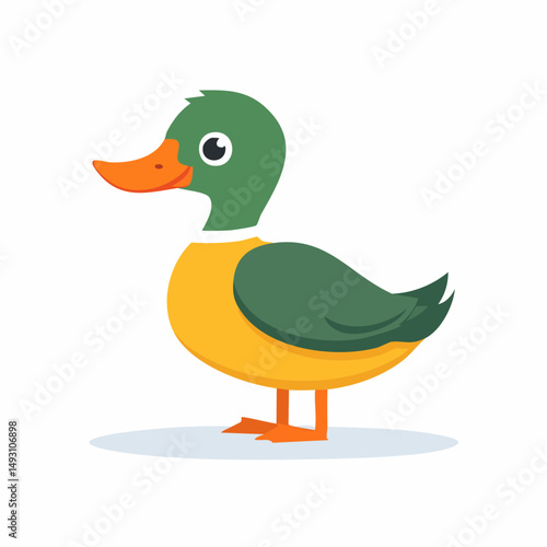 Cute Duck Simple Vector Illustration – Flat Cartoon Yellow Duck for Kids and Fun Design Projects

