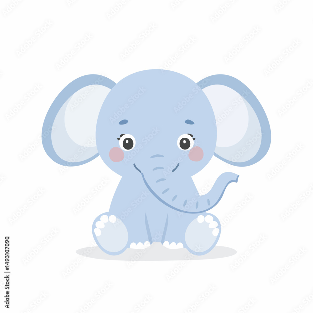 Fototapeta premium Cute Elephant Simple Vector Illustration – Minimal Flat Cartoon Animal Design for Kids and Decor Use