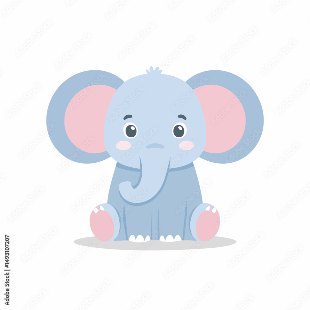 Fototapeta premium Cute Elephant Simple Vector Illustration – Minimal Flat Cartoon Animal Design for Kids and Decor Use