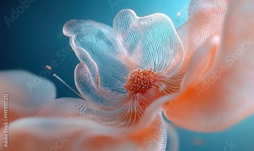 Delicate Abstract Flower with Soft Blue Background and Hazy Petals for Artistic Design