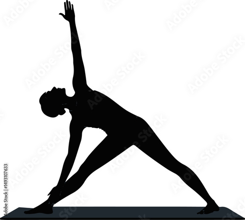 Triangle Pose Silhouette Yoga Exercise Fitness Black and White