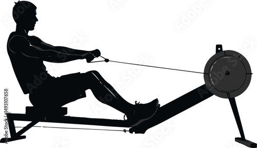 Rowing Machine Silhouette Exercise Gym Fitness Black and White