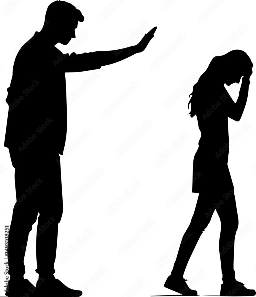 Fototapeta premium Rejection Silhouette Separation Conflict Stop Black and White