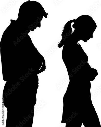 Sad Silhouette Couple Grief Contemplation Black and White