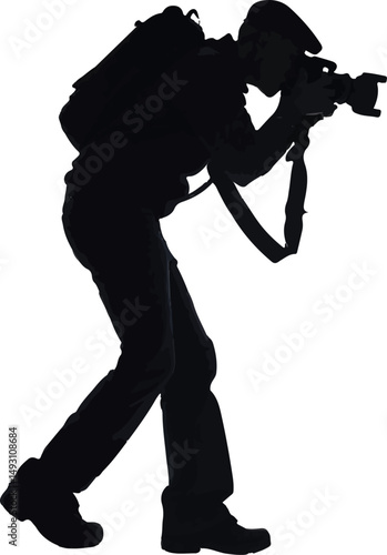 Focused Photographer with Camera Silhouette Vector Illustration