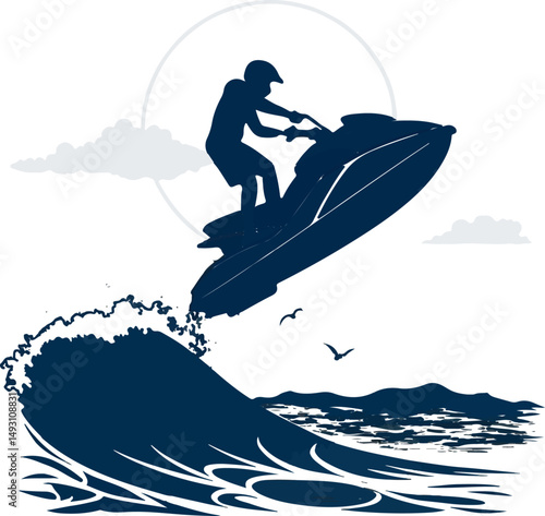 Jet Ski Jumping Wave Silhouette Vector Illustration