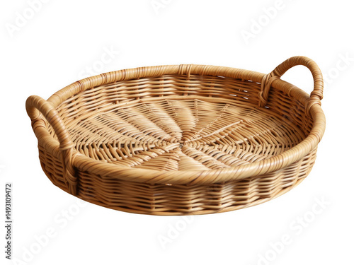 Round Woven Basket with Handles for Serving and Decoration