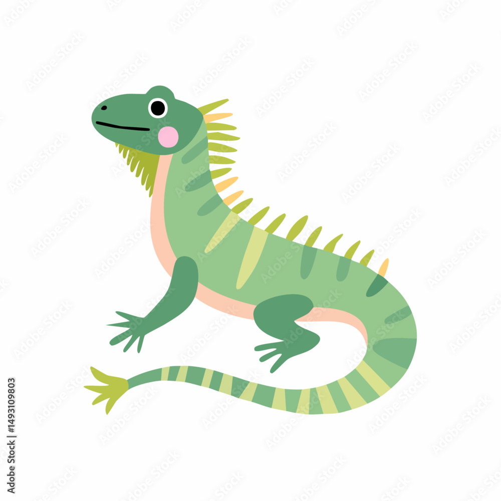Fototapeta premium Cute Iguana in Simple Vector Style – Minimal Reptile Illustration with Flat Design on White Background
