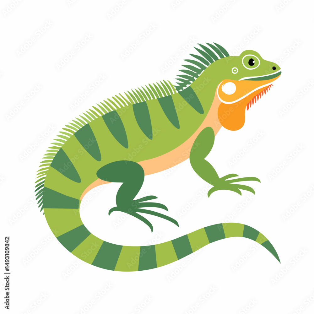 Fototapeta premium Cute Iguana in Simple Vector Style – Minimal Reptile Illustration with Flat Design on White Background