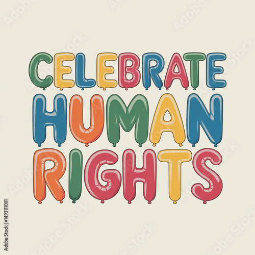 Celebrate human rights colorful balloon letters