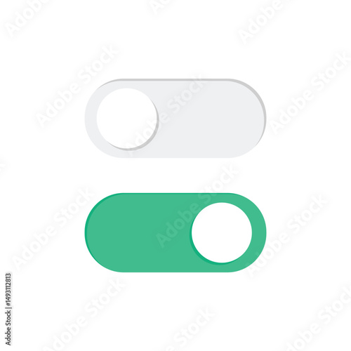 On and Off Toggle Switch. Slider buttons to turn on and off. Modern toggle switches for user interface on a device.