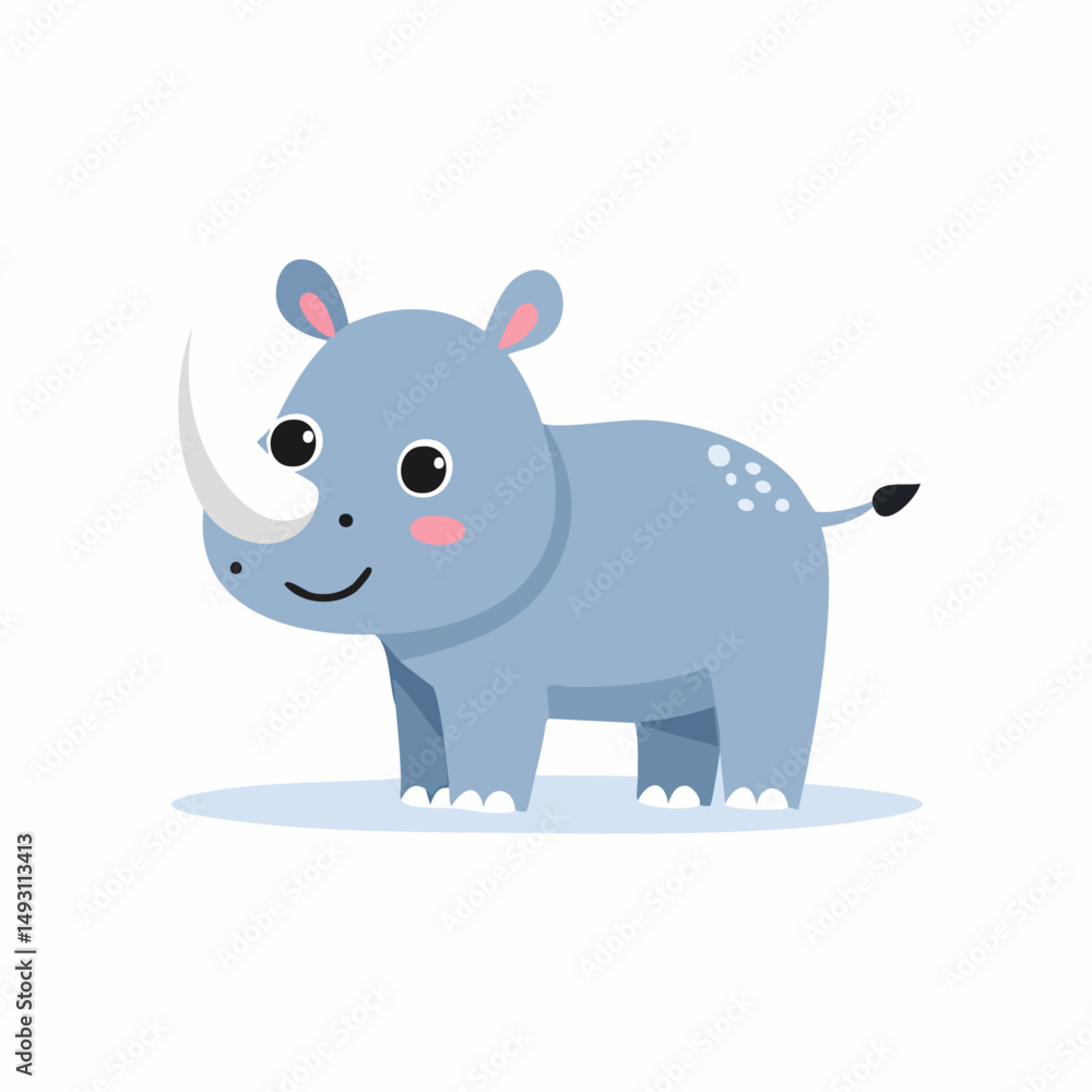 Fototapeta premium Cute Rhino in Simple Vector Style – Minimalist Cartoon Safari Animal on White Background