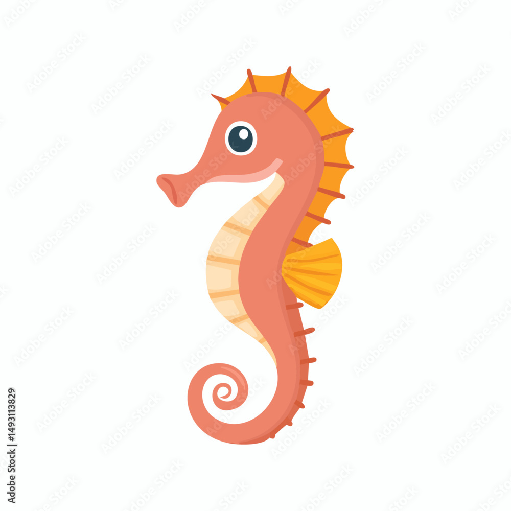 Fototapeta premium Cute Seahorse in Simple Vector Style – Minimalist Cartoon Marine Creature on White Background
