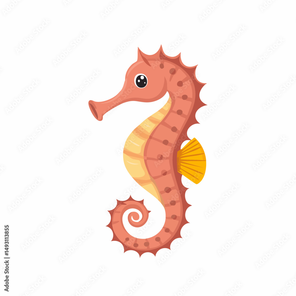 Fototapeta premium Cute Seahorse in Simple Vector Style – Minimalist Cartoon Marine Creature on White Background