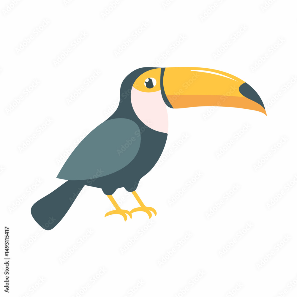 Naklejka premium Cute Toucan in Simple Vector Style – Minimalist Cartoon Tropical Bird Illustration on White Background
