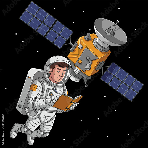 An astronaut fixing a solar panel outside a space station.
