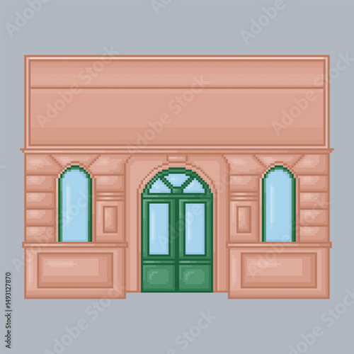 top view city building in pixel art style with isolated background