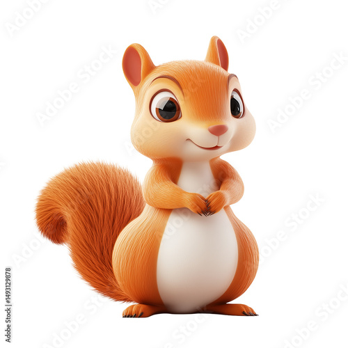 3d rendering icon squirrel illustration PNG. cartoon minimal style squirrel on transparent isolated background.