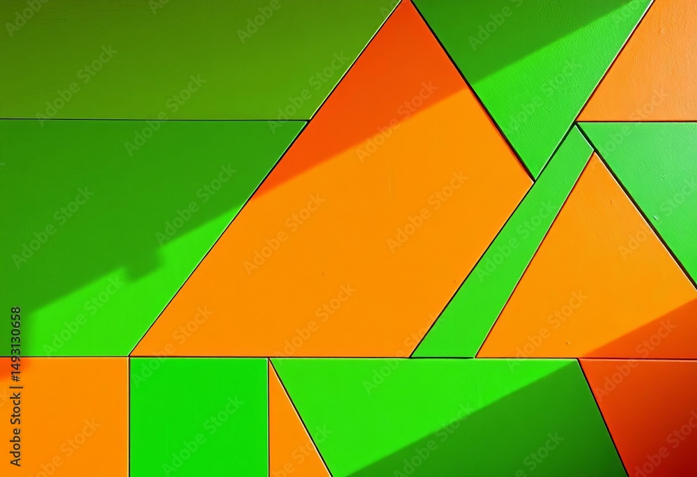 Fototapeta premium Vibrant orange & green geometric wall, modern design, design, vivid