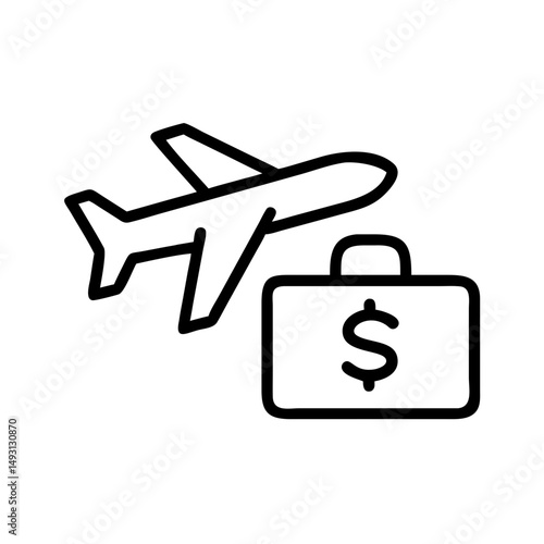 Airplane and briefcase, symbolizing travel costs, for business presentations