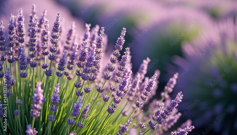 Obraz premium Purple lavender fields bloom under sunlight with natural charm