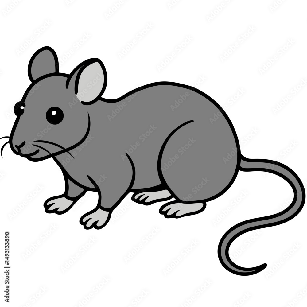 Fototapeta premium Cartoon gray mouse illustration sitting