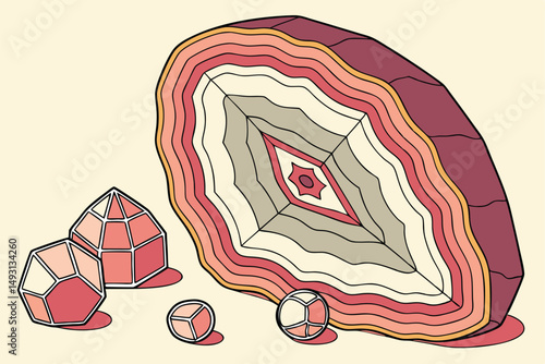  agate geode, natural crystal block, layered rock formation, mineral cross-section, abstract stone cube, vibrant colors, highly detailed, high resolution, studio lighting, 8k