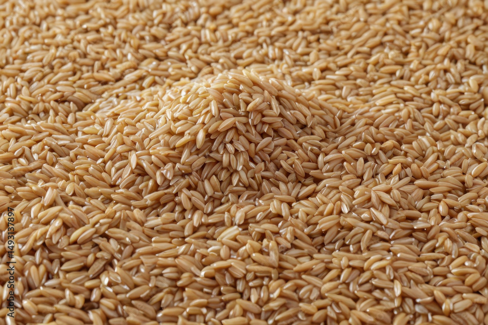 Fototapeta premium A bowl of brown rice sitting on a table, often used as a still life or a food image