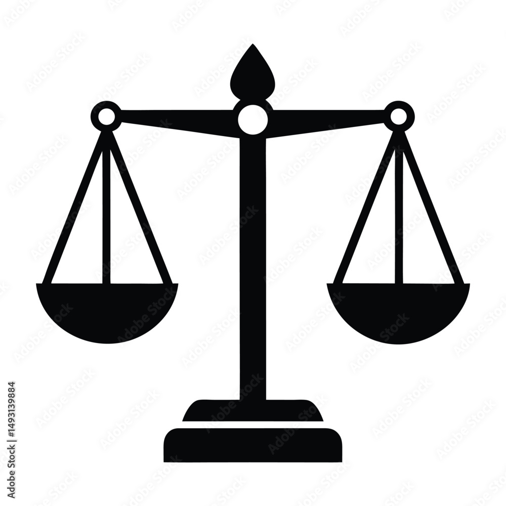 Flat and Minimal Balance scale black glyph logo vector illustration isolated on white background Flat and Minimal Balance scale black glyph logo vector illustration isolated on white background
