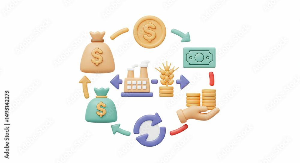 Fototapeta premium Agriculture money cycle illustrating a business model