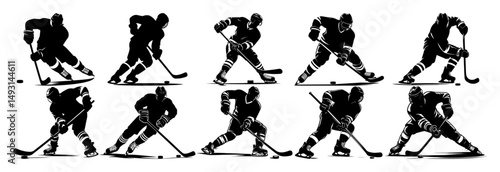 Photography ice hockey player silhouette vector set in action poses