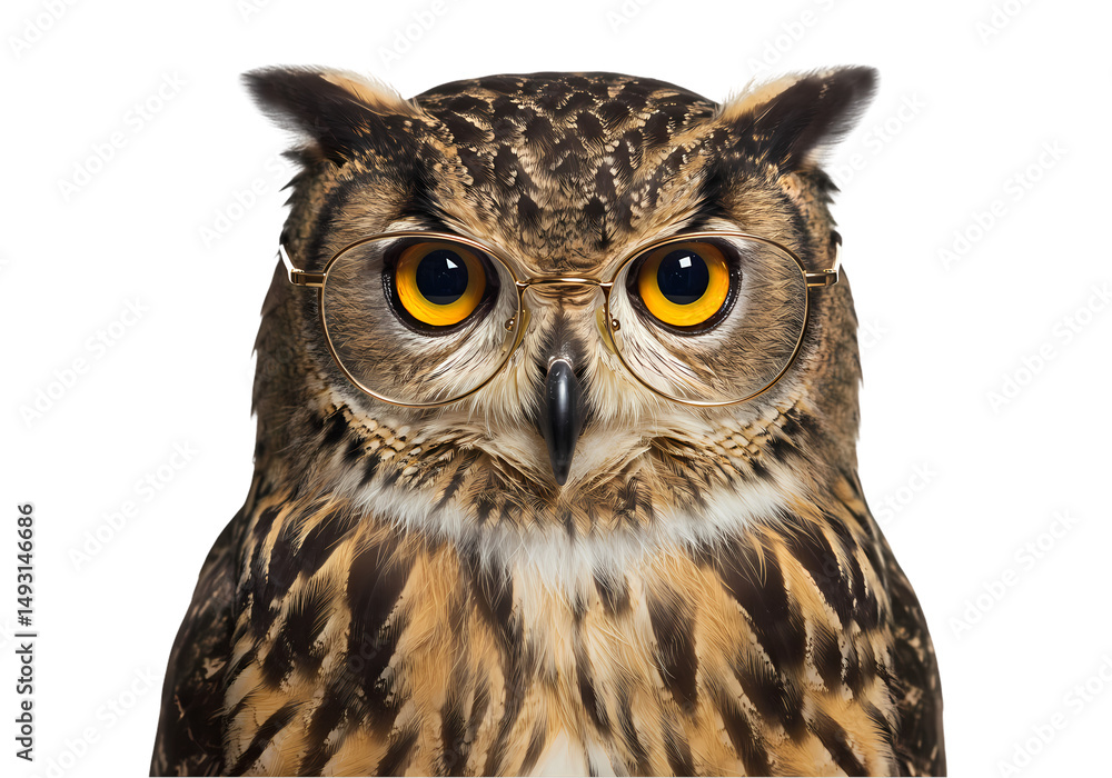 Fototapeta premium Majestic Eurasian Eagle Owl CloseUp Portrait Stunning Images isolated on transparent background