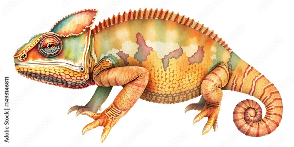Obraz premium Vibrant Chameleon Watercolor Painting Exotic Reptile Art Print