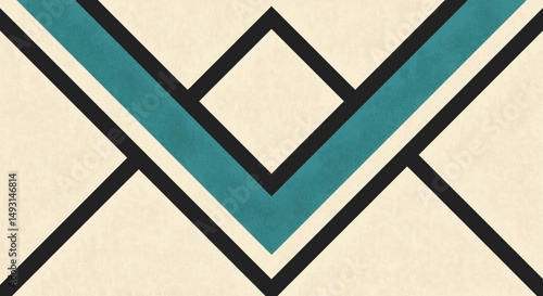 Geometric Pattern With Teal V-Shapes On Beige Background