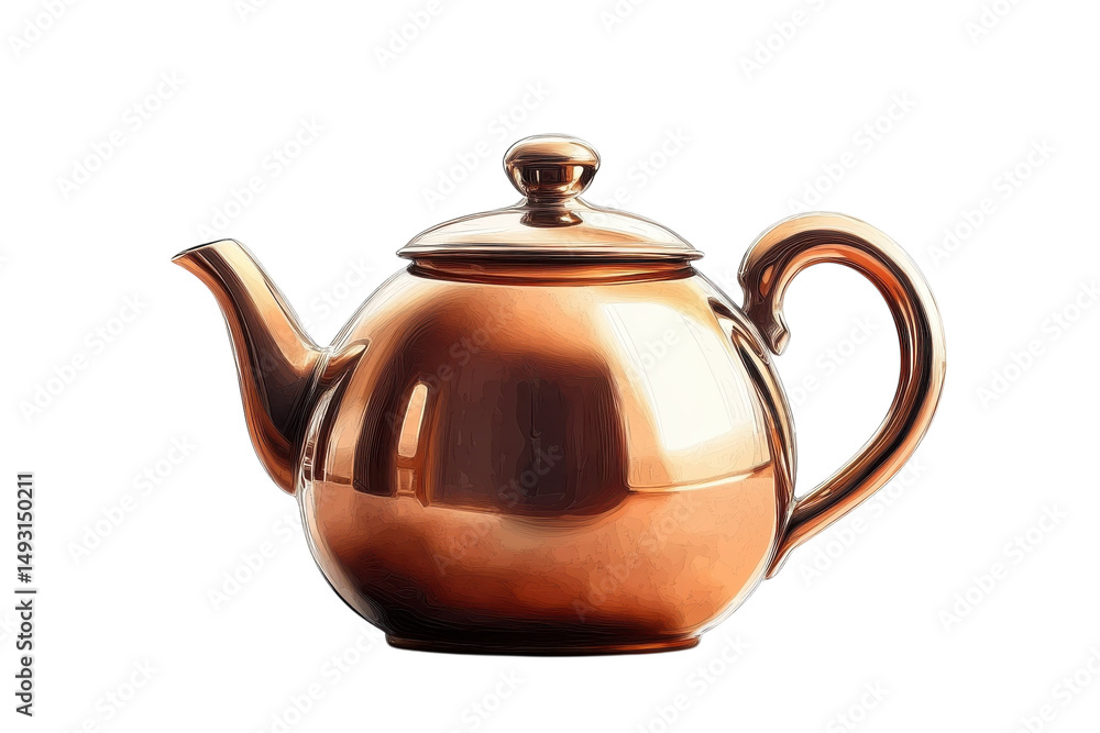 A gleaming copper teapot embodying tradition and comfort ready for a quiet afternoon with on transparent background A gleaming copper teapot embodying tradition and comfort ready for a quiet afternoon with on transparent background