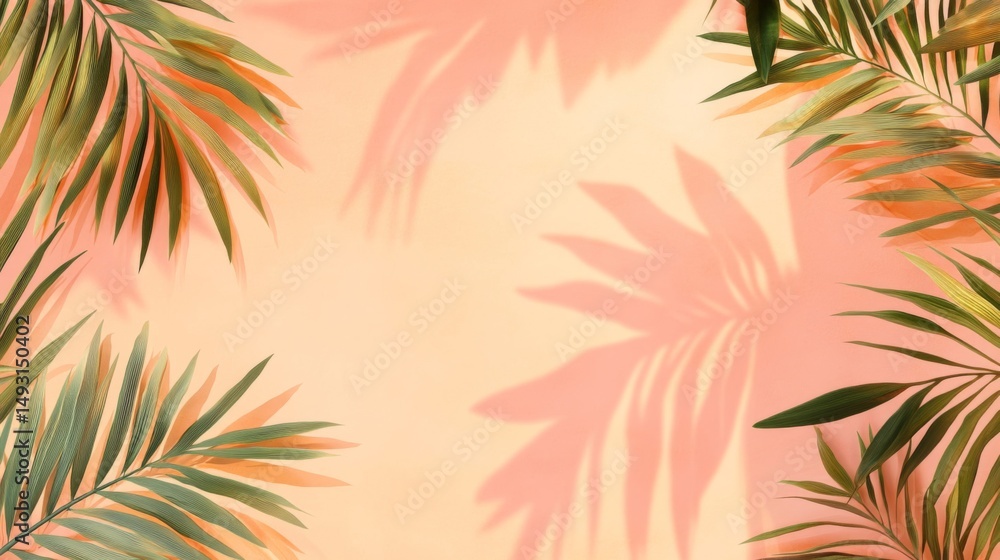Peach Background with Palm Leaf Shadows Peach Background with Palm Leaf Shadows