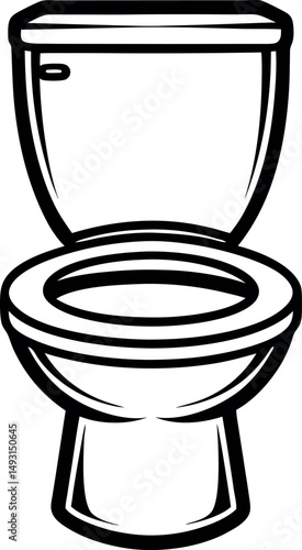 Simplified Black and White Line Art Illustration of a Standard Toilet vector silhouette Generative AI