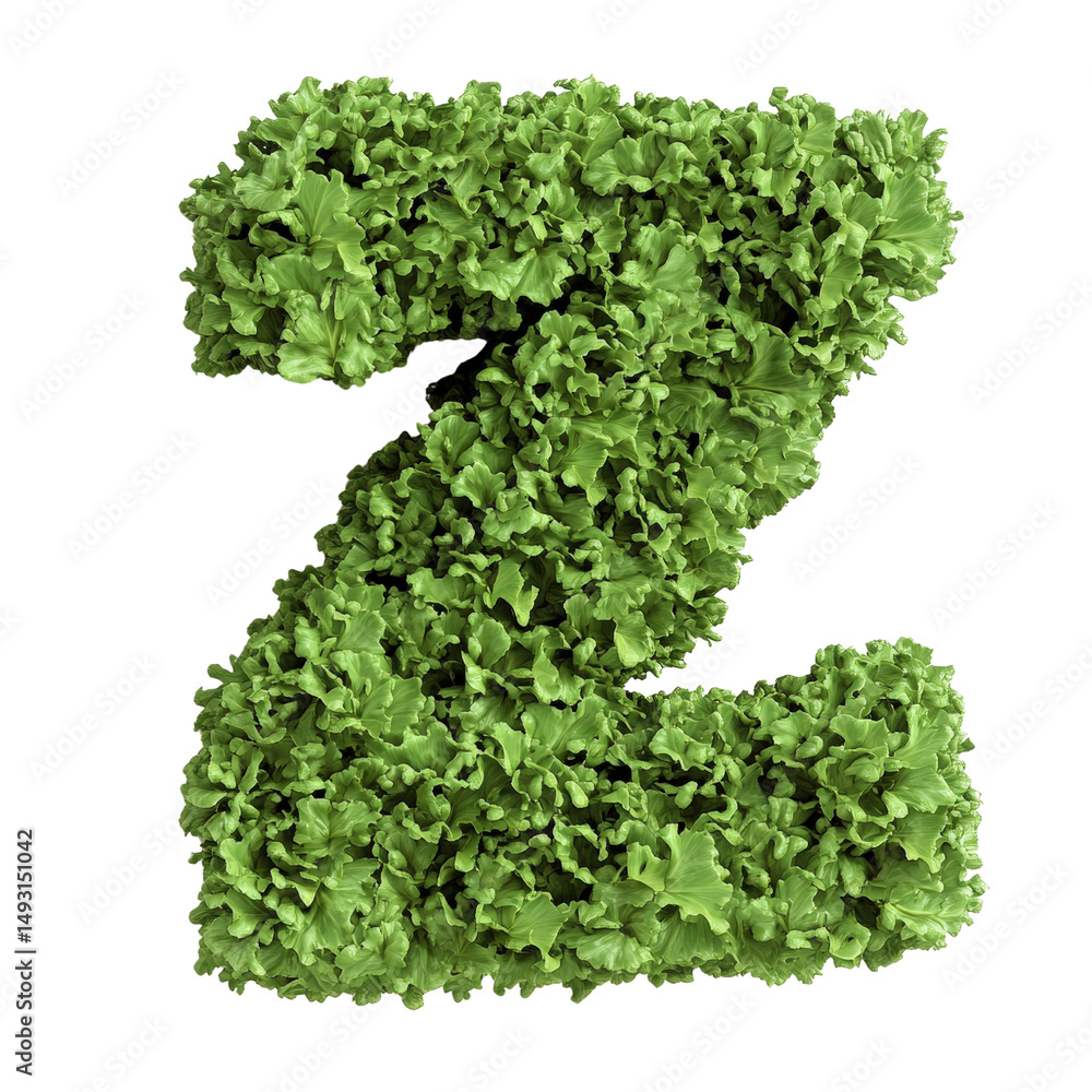 Obraz premium Letter Z made of fresh green leafy lettuce vegetables for healthy eating or organic food concept