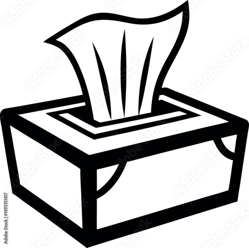 Simple Black and White Tissue Box Vector Graphic with One Tissue Showing vector silhouette Generative AI