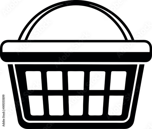 Black and white drawing of a shopping basket with handle design vector silhouette Generative AI