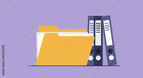 Simple Flat Design Illustration Of File Folders And Binders