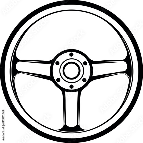 Classic three spoke steering wheel in black and white design element vector silhouette Generative AI