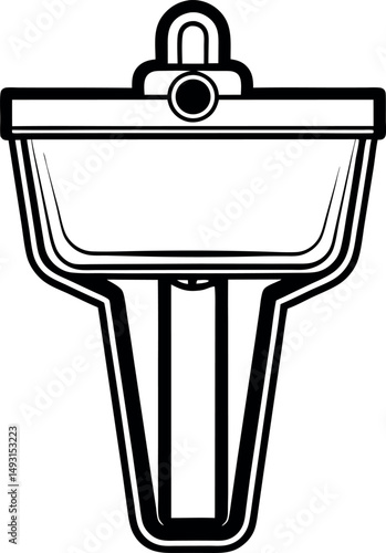 Black and white minimalist illustration of a bathroom sink with faucet handle vector silhouette Generative AI