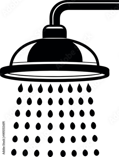 Simple black and white shower head with falling drops illustration vector silhouette Generative AI